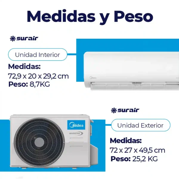 Aire acondicionado Split Midea Inverter 2250 Frío/Calor - Image 3