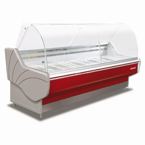 Heladera tipo batea FRIDER con vidrio curvo 2.4 metros incluye equipo de 3/4 hp