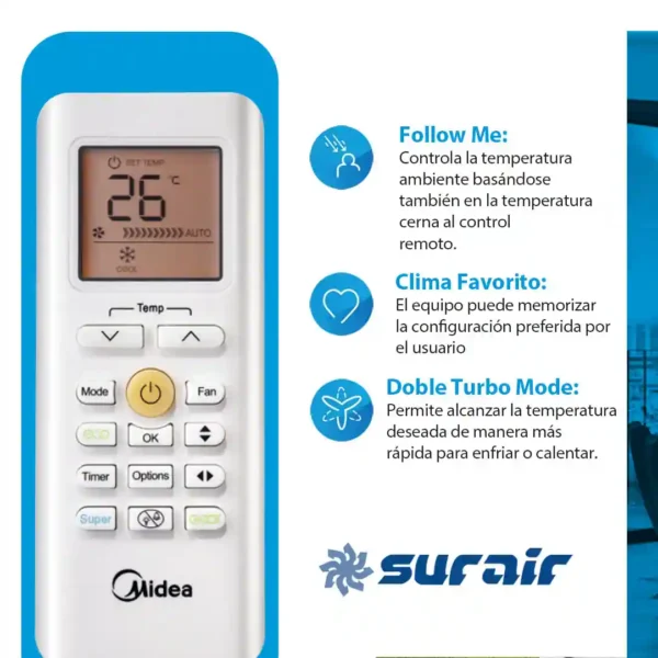 Aire acondicionado Split Midea Inverter Smart 7500 Frío/Calor - Image 3