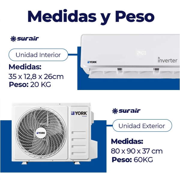 Aire acondicionado Split York Inverter 7500 Frío/Calor - Image 2
