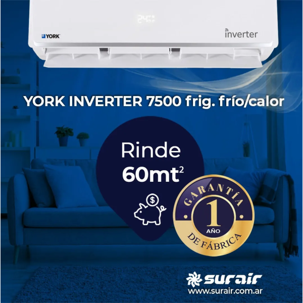 Aire acondicionado Split York Inverter 7500 Frío/Calor - Image 3